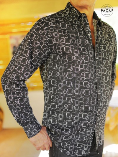 chemise noire vintage  Rétro chic pour homme en coton épais