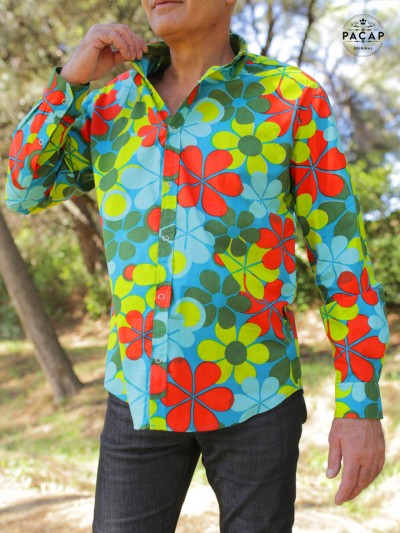 Green Hawaiian shirt printed with cotton