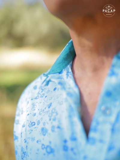 blue liberty shirt Italian collar for men long sleeves