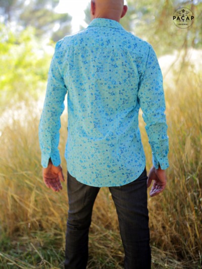 chemise liberty bleue ajustée motifs pour homme