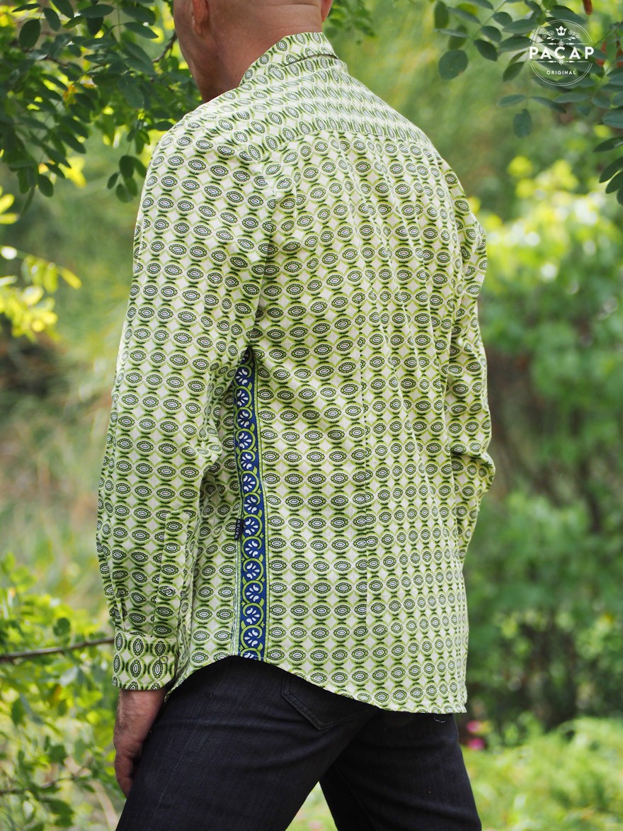 chemise originale africaine verte manches longues homme