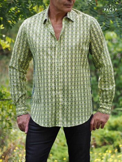 chemise décontractée verte en coton marque française homme