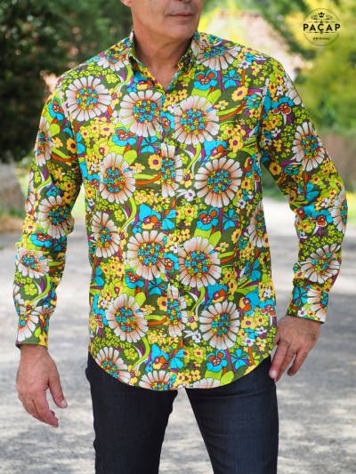 chemise fit multicolore imprimé floral homme