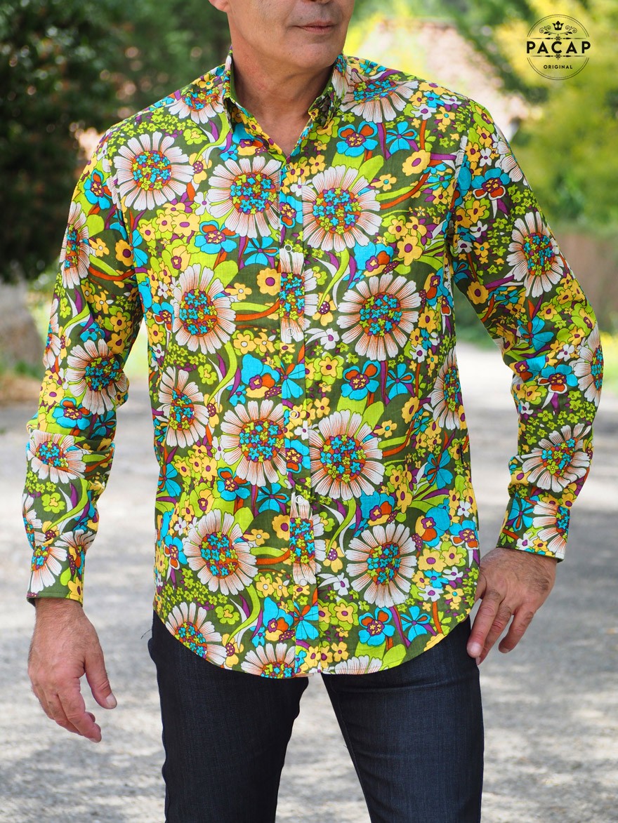 Men's Print Cotton Voile Hawaiian Shirt - Men's Button Down Shirts