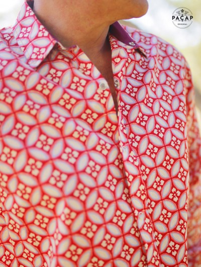 chemise rétro rouge imprimé mosaïque homme