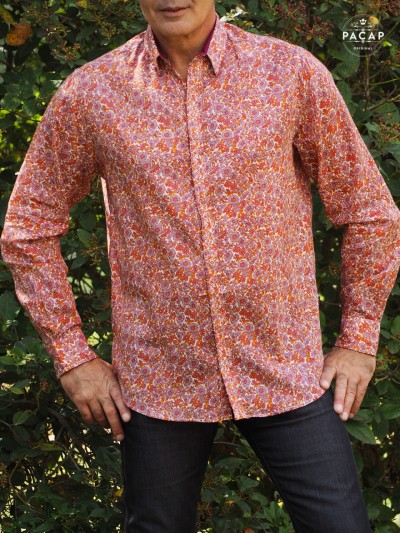 chemise rose coton imprimé liberty marguerites homme