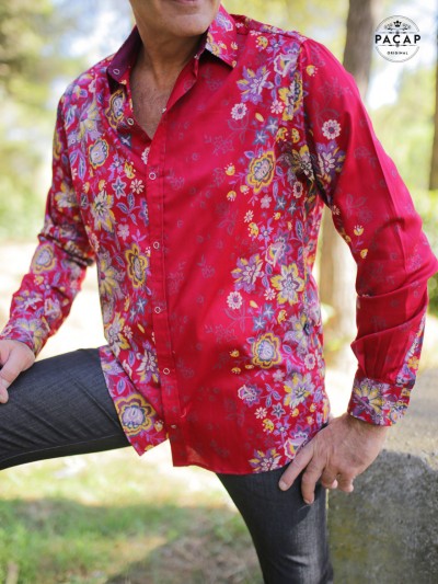 chemise chic rouge motif fleur homme