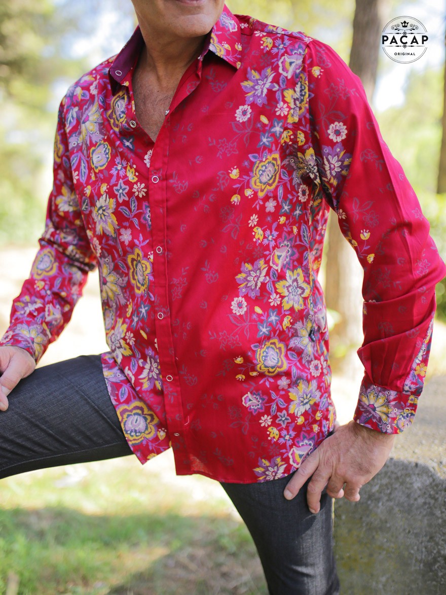 chemise chic rouge motif fleur homme