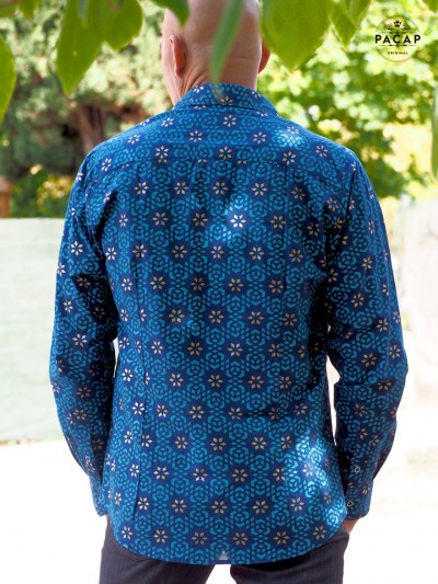 chemise atypique imprimé géométrique bleue grossiste français