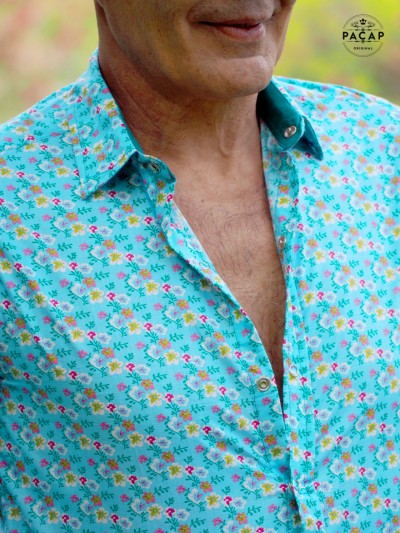 Grossiste fabricant revendeur pour commercants boutiques forains de chemise élégante liberty bleue coton homme