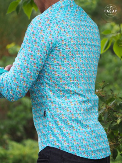 shirt with small blue flowers long sleeves English collar wholesale French