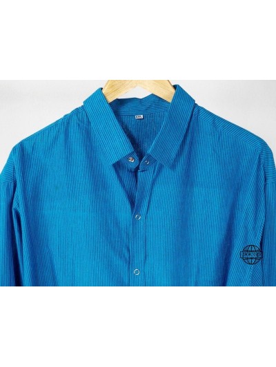 men's blue striped shirt long sleeves fitted