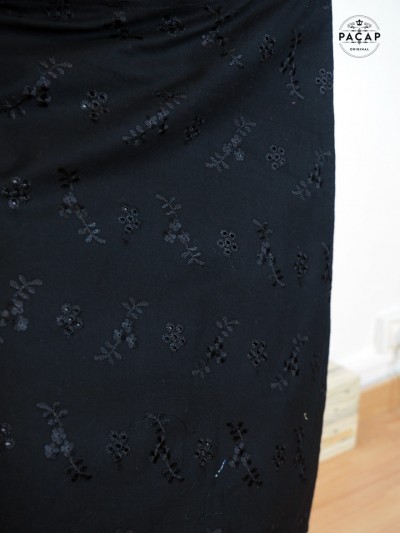 jupe portefeuille en coton noir avec broderie réversible imprimé femme grossiste boutons-pressions