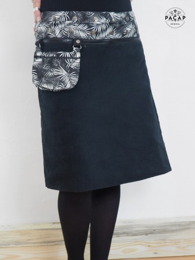 jupe d'hiver longue pour femme ceinture zip transformable velours côtelé