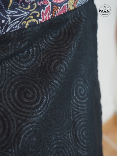 jupe noire velours pour femme motif Spirale taille unique bouton pression coupe portefeuille anneaux