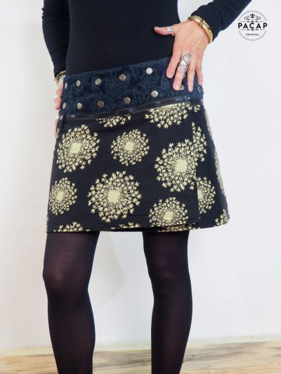 reversible skirt printed snap French brand woman
