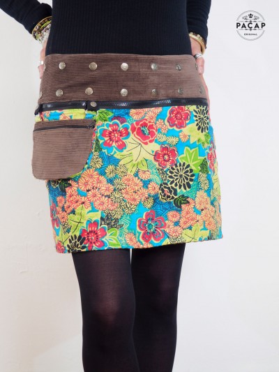 short convertible skirt straight cut removable belt snap button bag woman