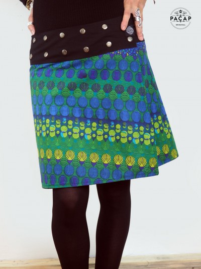 Reversible ethnic skirt with liberty print and adjustable waist