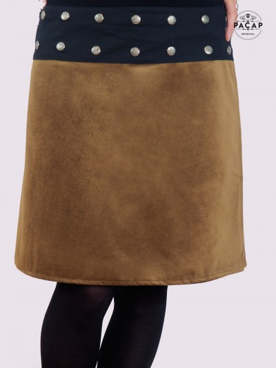 jupe marron ceinture bouton pression taille ajustable femme marque française