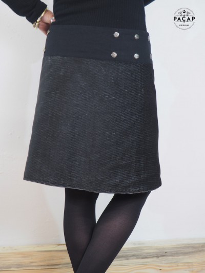 jupe portefeuille noire en velours