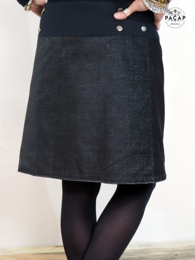black ribbed reversible wrap skirt