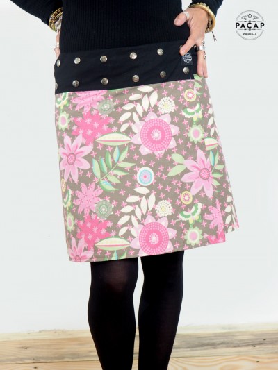 Women's floral reversible slit trapeze skirt