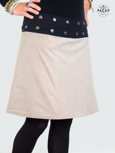 beige velvet wrap skirt with snap belt for women