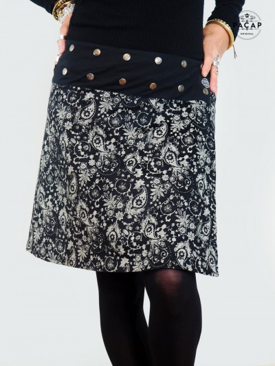 black paisley print cashmere skirt for women