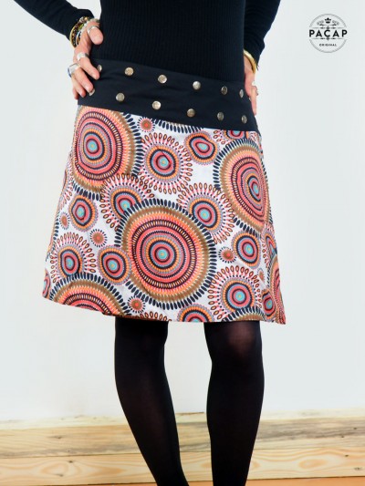 ethnic skirt adjustable thick buttoned belt woman