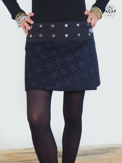 mini jupe noire portefeuille velours femme
