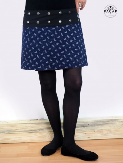 high waist blue straight skirt velvet pacap