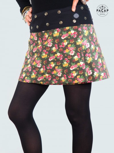 Brown skirt with flower print for women