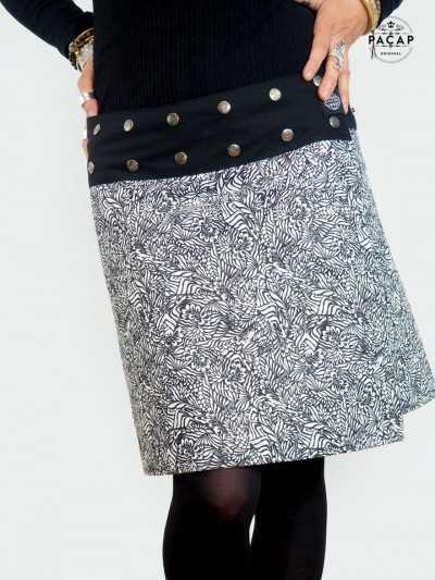black and white velvet wrap skirt for women