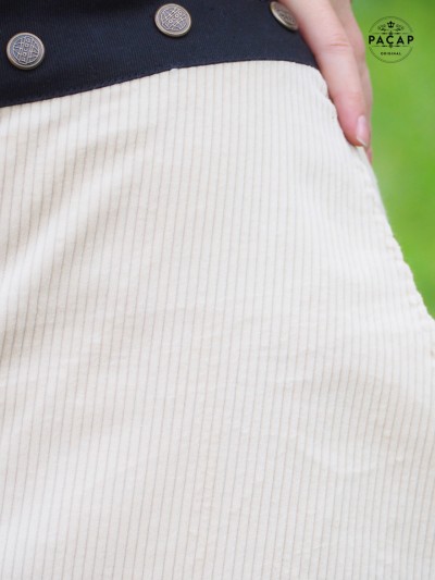 Jupe blanche velours côtelé, jupe portefeuille femme reversible ceinture plate, jupe epaisse, jupe hiver