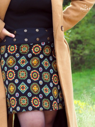 Reversible black cotton ethnic winter skirt
