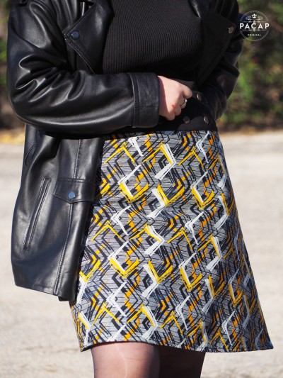 Jupe imprimée femme jupe ethnique motif chevrons, jupe multi colore, jupe taille unique, jupe en coton