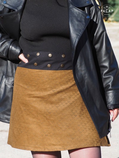 jupe marron env elours imprimé géometrique reversible coupe  portefeuille taille unique pour femme