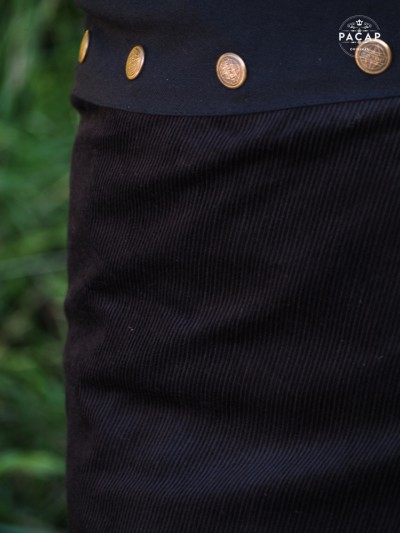 Jupe femme côtelée noire pour l'hiver Jupe noire velours enveloppant coupe évasée taille unique