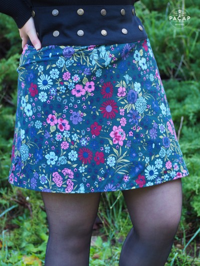 jupe coton imprimé fleurs pour femme jupe floral jupe portefeuille femme reversible ceinture plate