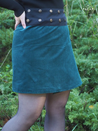 green velvet trapeze skirt