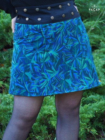 green skirt with foliage print