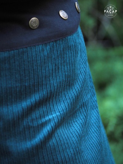 Jupe velours femme jupe vert canard en velours côtelé, jupe hiver portefeuille asymetrique, jupe de qualité