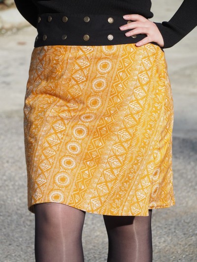 Original printed ethnic yellow wrap skirt