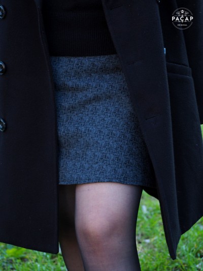 grey skirt in thick velvet high waist