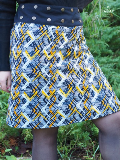 Jupe africaine imprimé et boutonnée jupe portefeuille femme réversible ceinture plate, jupe multi  taille