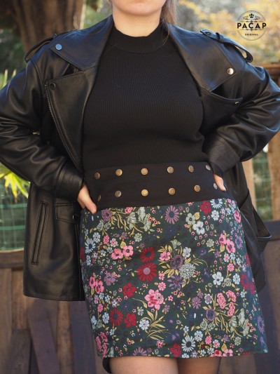 black straight skirt with flowers