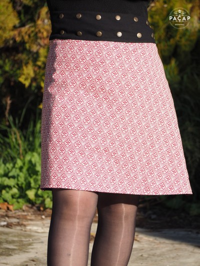 Winter Skirt Bordeaux Red Slit Buttoned Belt   KIRA