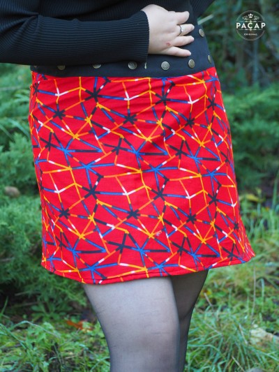 red high waist skirt