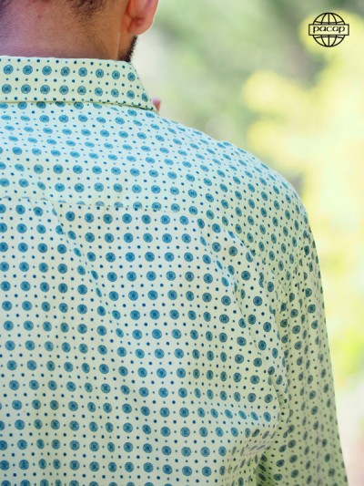 long-sleeved green shirt with printed pattern
