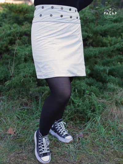 jupe femme en velours blanc, jupe portefeuille unicolore en velours, jupe blanche collant, jupe blanche taille unique,